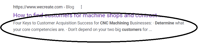a meta description as it appears in search results
