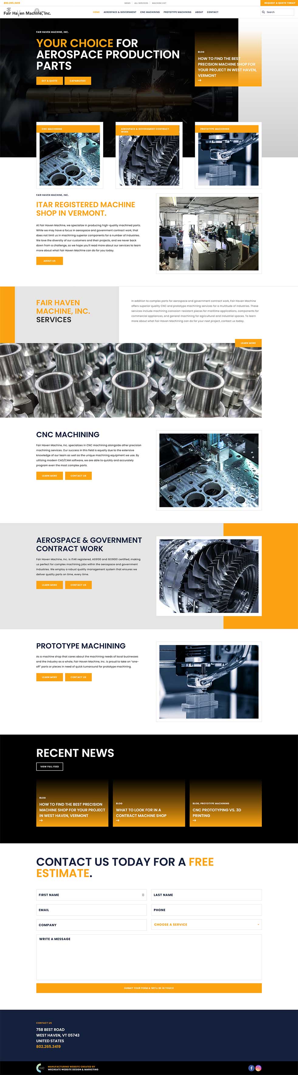 screenshot of Fair Haven Machine's homepage
